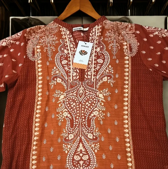 NWT New Embroidered Red Kurta Size Large Bust 21 - Picture 3 of 12